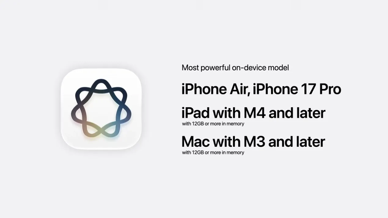 受限於硬體限制,僅有最新蘋果產品才支援部分更強大的 Apple Intelligence 功能 受限於硬體限制,僅有最新蘋果產品才支援部分更強大的 Apple Intelligence 功能