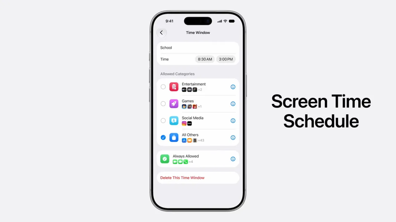 iOS 27 可以設定兒童在不同時間的 App 使用限制,讓兒童在學校也能運用生產力工具學習 iOS 27 可以設定兒童在不同時間的 App 使用限制,讓兒童在學校也能運用生產力工具學習