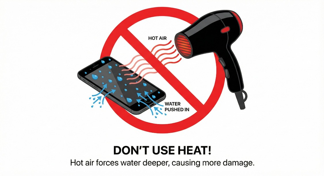 手機泡水禁止使用吹風機 禁止使用吹風機
