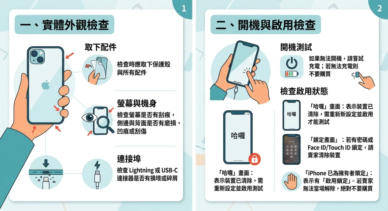 二手iPhone檢查清單：實體外觀檢查、開機與起用檢查
