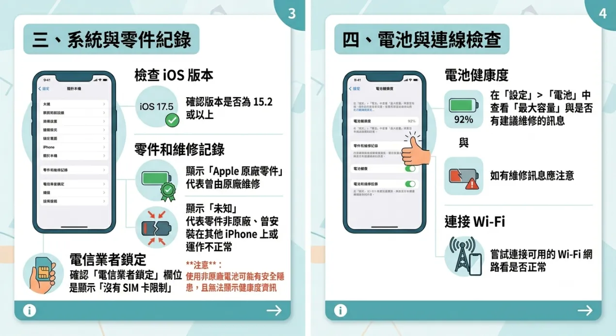 二手iPhone檢查清單：系統與零件紀錄、電池與連線檢查