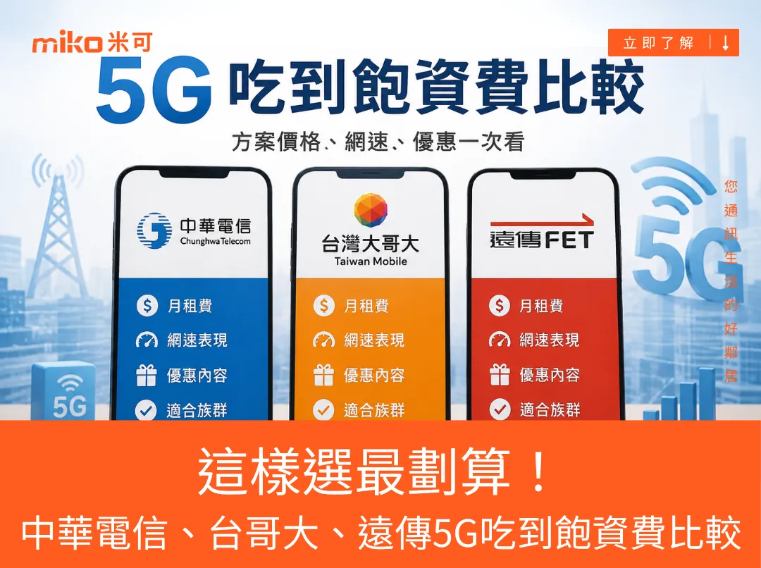 2026年最新！中華電信、台哥大、遠傳5G吃到飽資費比較，這樣選最划算！
