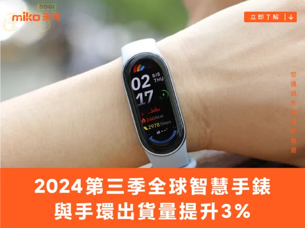 2024第三季全球智慧手錶與手環出貨量提升3% 蘋果與小米並列冠軍