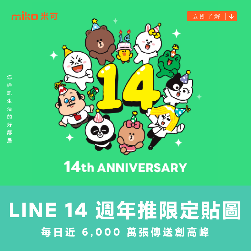 LINE 14 週年推限定貼圖 每日近 6,000 萬張傳送創高峰